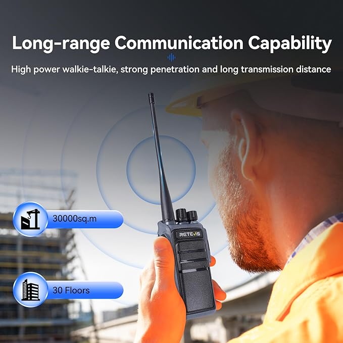 Retevis MateTalk C4 Handsfree Walkie Talkies with Mic,Smart Voice Control, Voice Activated, 2500mAh,USB-C,GMRS Repeater Capable,Professional Two Way Radio for Security Construciton Farm(4 Pack)