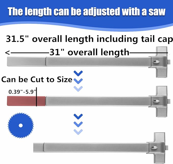 31.5”/80cm Stainless Steel Commercial Door Push Bar Panic Exit Device with Exterior Lever Handle - Fits 30"-37" Wood & Metal Doors