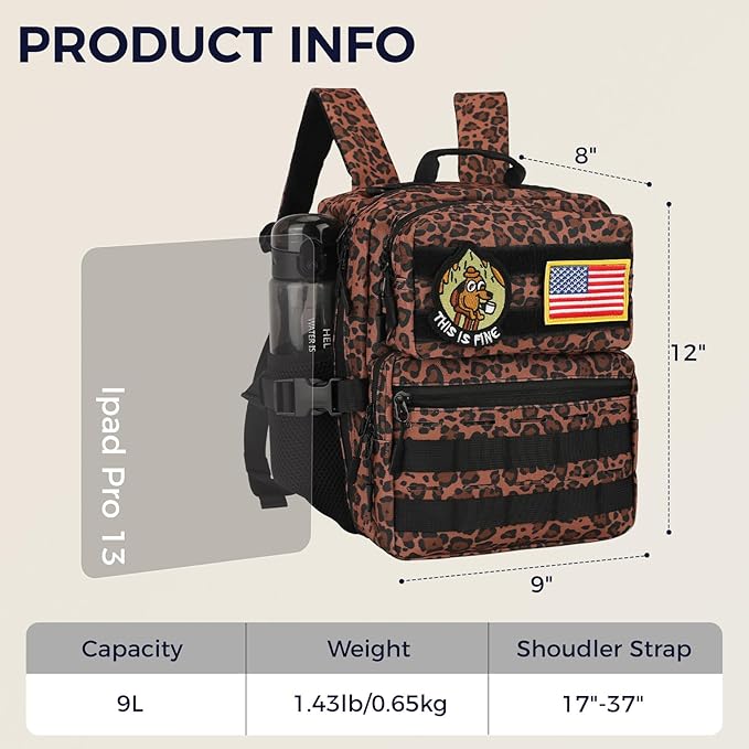9L Mini Tactical Backpack for Men Women,Small Military Tactical Backpack for Sport,Gym,Hiking,Travel,Camping(Leopard)