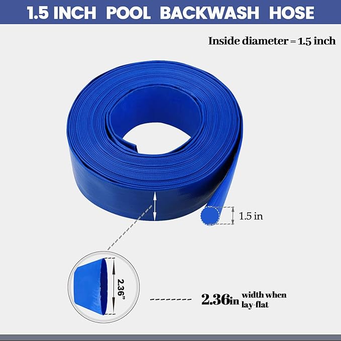 Eastrans 1 1/2 IN x 50 FT Pool Backwash Hose, Heavy Duty Flat Discharge Hose, Weather and Burst Resistant, Best Pool Hoses for Inground Pools, Pool Filter Hose & Pool Drain Hose