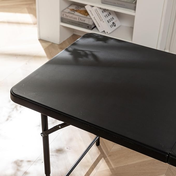 BTEXPERT Set of 5, Fold-in-Half Folding Utility Table 4Feet Lightweight Height Adjustable Portable Carrying Handle Indoor Outdoor Picnic Camping Office Home Party Easy to Clean Store Care Black