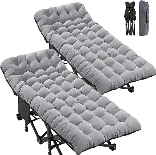 ABORON 2PK XXL Camping Cot for Adults 900LBS - 78"×32" Oversized Folding Bed with Mattress Pad, Heavy Duty 1200D Oxford Outdoor Cot with Carry Bag