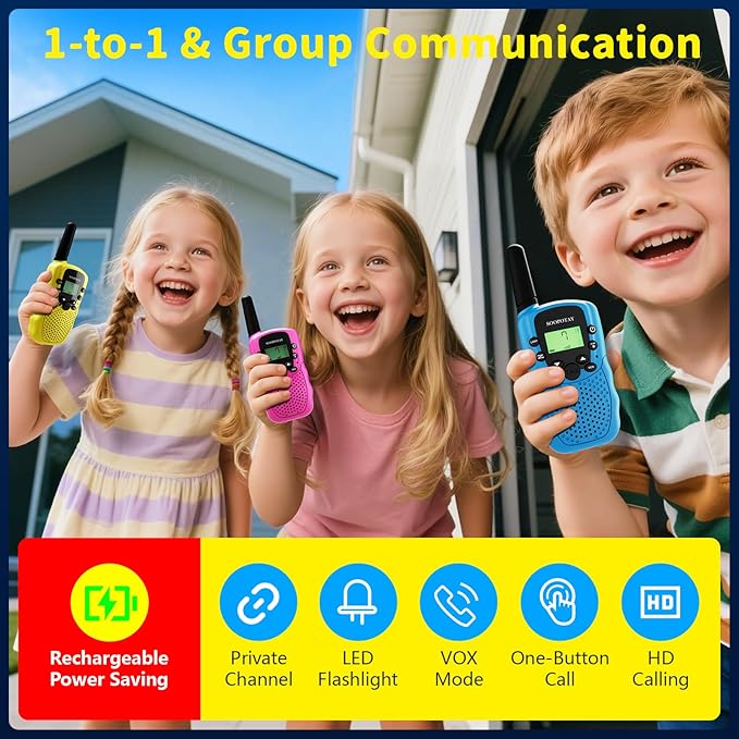 Rechargeable Walkie Talkies for Kids, Walkie Talkie Toys for Girls Boys, Xmas Gifts for Grandkids, Built-in Flashlight, Gifts for 3 4 5 6 7 8 9 10 Year Old Girl Boys, Kids Stocking Stuffers