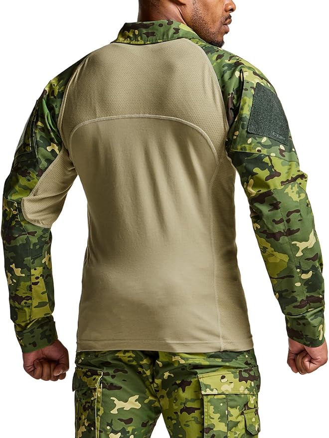 CQR Men's Combat Shirt Tactical 1/4 Zip Long Sleeve Military BDU Shirts Camo EDC Top with Pockets