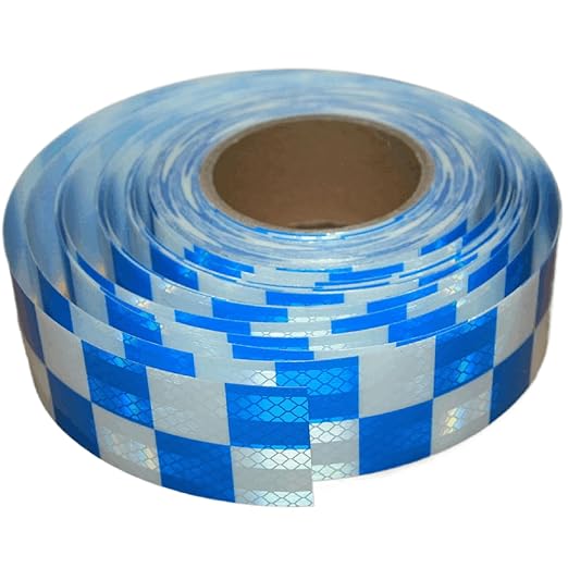 Reflective Tape Blue White 2 inch Wide, Outdoor Waterproof High Visibility Hazard Warning Industrial Marking Tape (168 feet)