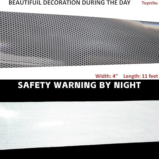 Non Fading Silver Reflective Tape 4 inch Wide, Outdoor Waterproof Safety Adhesive Stickers, High Visibility Industrial Marking Tape (11 feet)