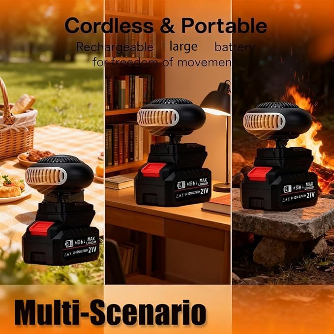 Portable Heater Battery Powered, Quiet Long Heating Small Space Heater with Anti-Tilt, Car Window Defogger with 2 Heat Settings & USB Ports, for Car/Camping/Indoor Use (2600mAh Batt*1)