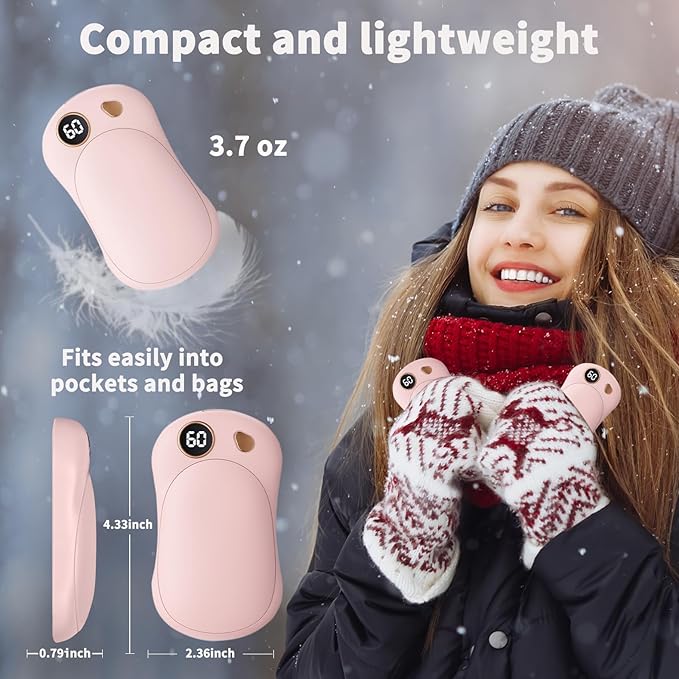 Hand Warmers Rechargeable 2 Pack, 10000mAh Electric Hand Warmers, Reusable Portable Pocket Heater, LED Display & 3 Levels, Gifts for Christmas, Outdoor, Golf, Travel, Hunting, Camping