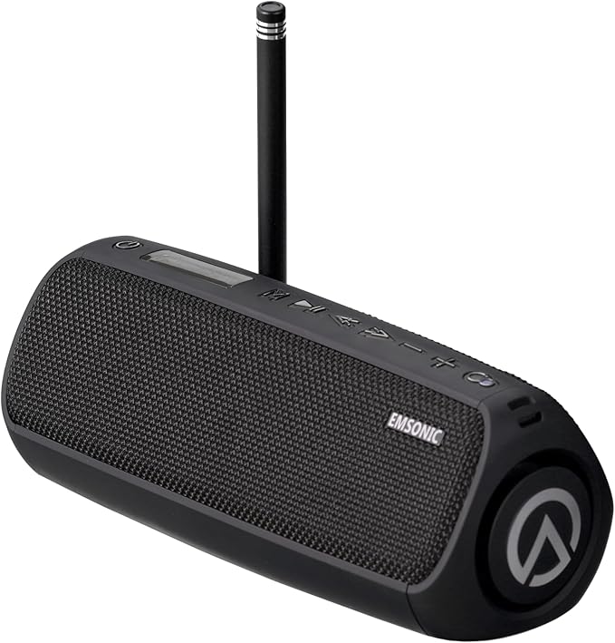 Saver By Emsonic - Portable Bluetooth Speaker, Waterproof Speaker with Carbon Monoxide Detector & FM Radio - 24-Hour Playtime, 40W Powerfull Sound & Deep Bass - Black