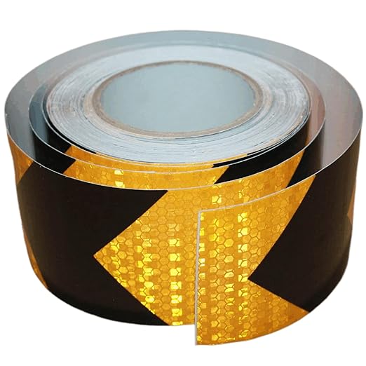 Reflective Tape Yellow Black 3 inch X 68 feet, Outdoor Waterproof Hazard Conspicuity Warning Industrial Marking Tape