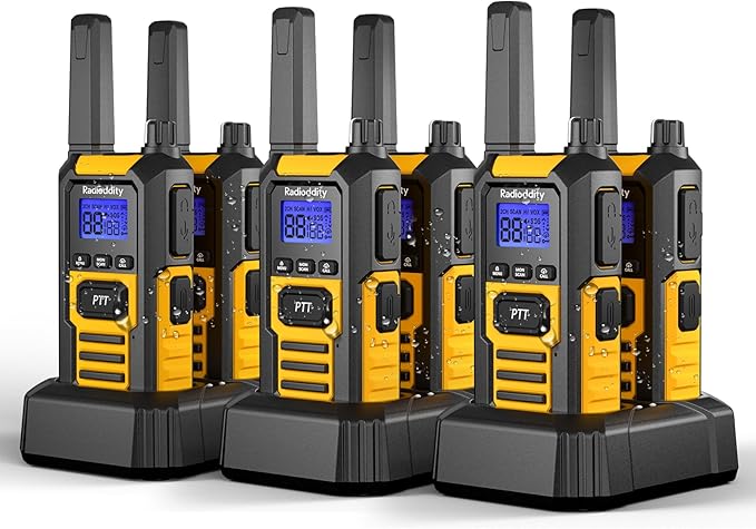 Radioddity HD-1 IP67 Heavy Duty Walkie Talkies, Waterproof Dustproof Shockproof Long Range Two Way Radio with One-Key Group Call, Vibrate Alert, SOS, Dual PTT, USB-C Charging for Hunting, 6 Packs
