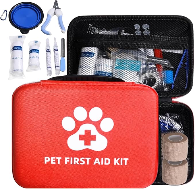 First Aid Kit for Dogs and Cats - 25 Piece Pet Emergency Kit for Travel, Home & Outdoor Use with Foldable Carry Case, Medical Supplies for Wound Care, Safety & Survival
