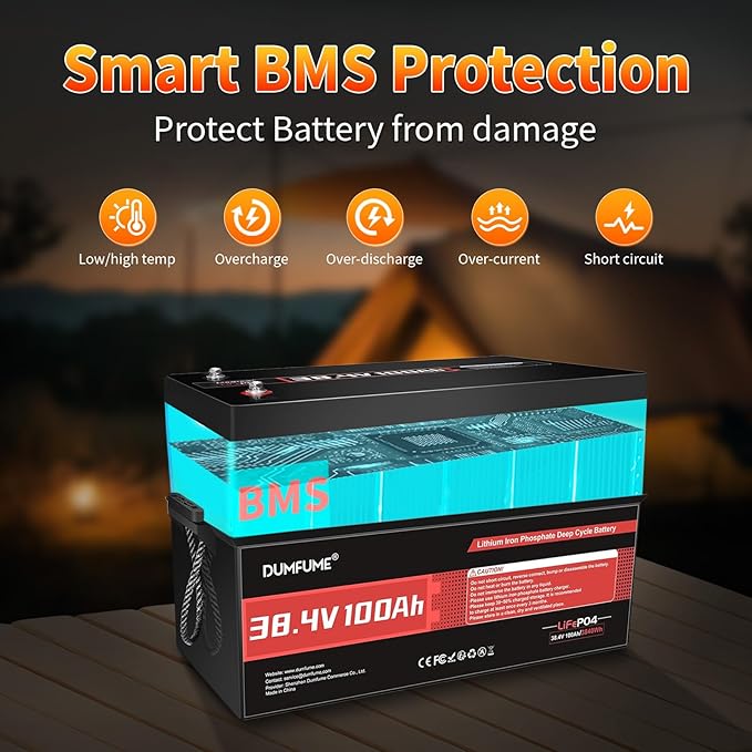 36V 100Ah LiFePO4 Lithium Battery Built-in 200A BMS & 15000 Cycles,3840W Motor Support,High Energy Density Golf Cart Battery,RV,Home Energy Storage,Off-grid Applications
