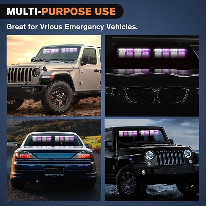 Nilight 32LED Purple White Emergency Dash Strobe Lights with Controller Suction Cups Warning Hazard Interior Front/Rear Windshield Deck Split Light Bar for Truck Construction Vehicle