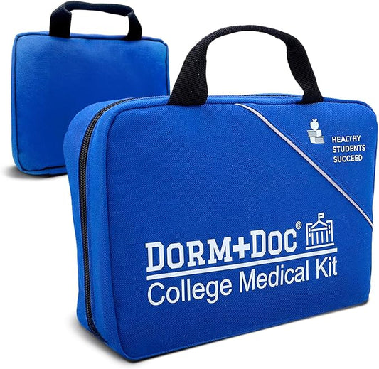 College First Aid Kit – Compact Emergency Medical Kit for Dorm Rooms, School, Sports – with Bandages, OTC Medicines for Relief, Gauze, Quick Care Set – Portable Health Kit - 175 PCS, Blue