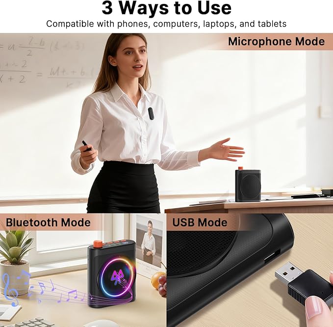 yAyusi Wireless Voice Amplifier for Teachers with 2 Magnetic Lavalier Mics, Hands Free Mini Portable Microphone and Speaker with Lanyard, Rechargeable Teacher Microphones for Classroom/Meetings/Speech