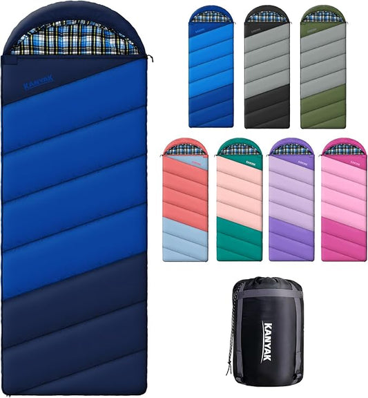 Cotton Flannel Lined Sleeping Bag for Adults Teens Kids, Cold Weather & Warm, 3 Seasons, Lightweight Compact Camping Essentials Equipment, Hiking, Outdoor, Travel
