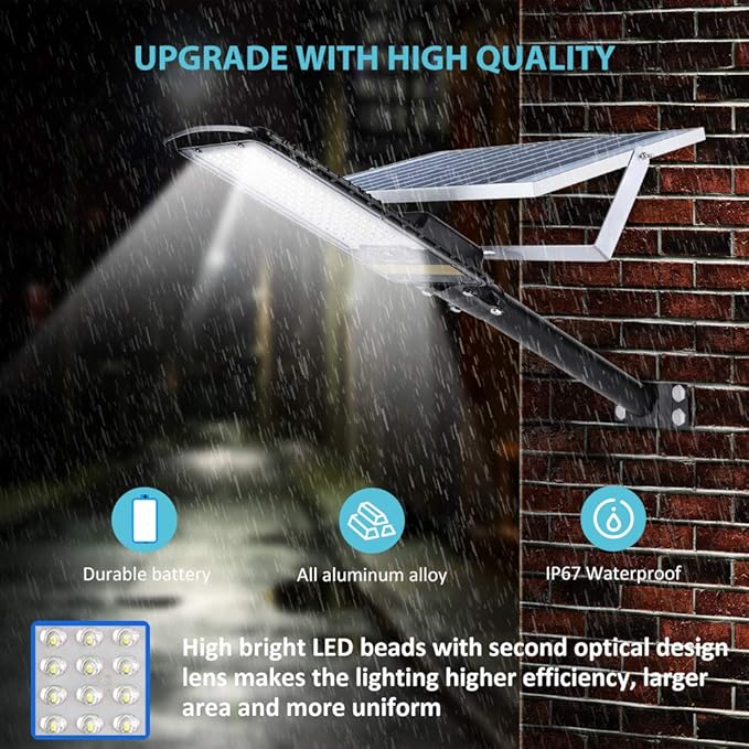 Joylight 8000W Solar Street Lights Outdoor, Dusk to Dawn IP67 Security Led Flood Light Lamp with Remote Control Mounting Pole and Bracket Garden, Street, Court, Parking Lot