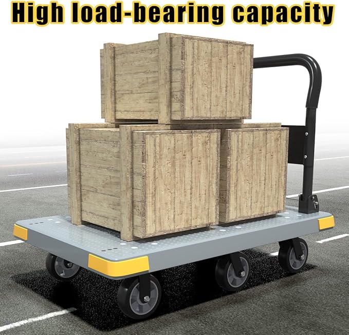 WUD Push Cart, Folding Mobile Platform Trolley,Thickened and Reinforced, 360° Swivel Wheels,47.2 “L x 27.5 ”W, 1764 lb,Gray
