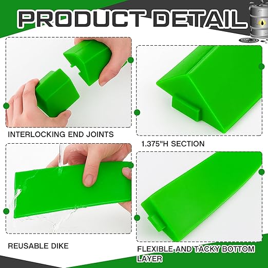 2 Pcs Spill Barrier Dike 5'L x 2.6"W x 1.5"H Water Dam Barrier Liquid Blocker for Garage Home Floor Flooding Solutions(Green)