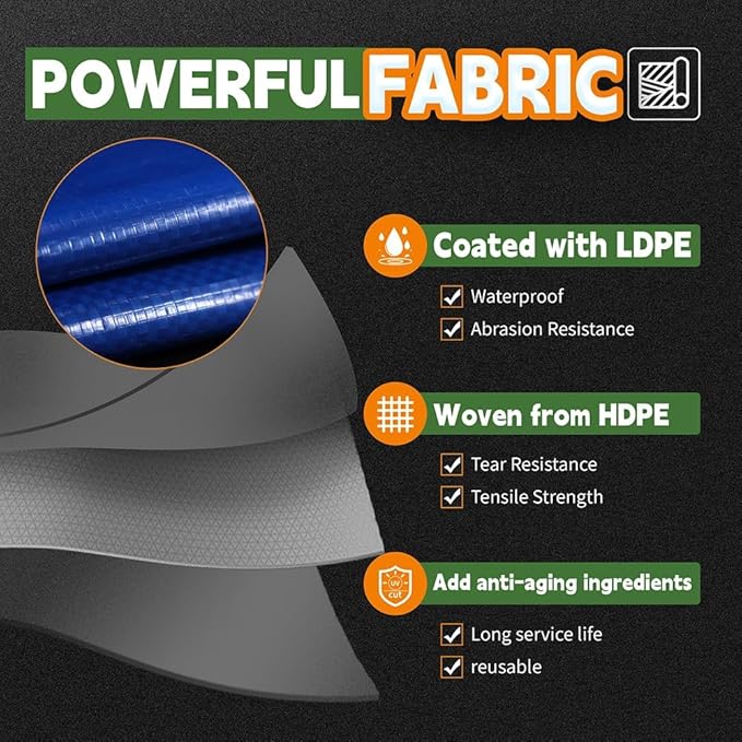 RAINDEWAY Tarps 20x40 Feet,8 Mil Blue Large Tarp,UV Resistant,Durable,Multipurpose Waterproof Poly Tarp Cover with Metal Grommets and Reinforced Edges