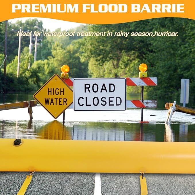 3 Pack PVC Flood Barriers Bags, 72 x 14 Inch Inflatable Flood Barriers for Home Water Barrier Bag Reusable Flood Prevention Barriers Sandbag Alternative for Home Outdoor Flood(Yellow-3 pack)