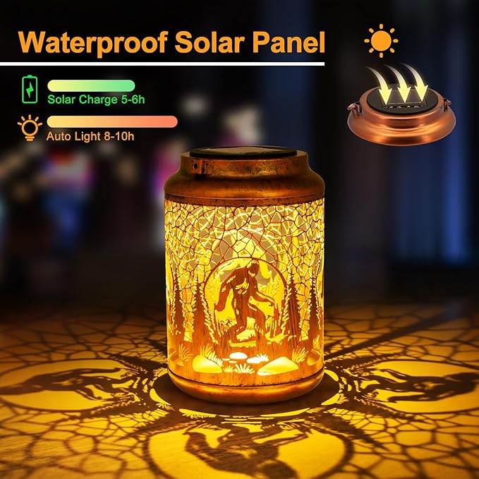 YISITEONE Bigfoot Outdoor Solar Lanterns, Garden Waterproof Metal Hanging Decor Lights for Patio Yard Pathway Lawn Front Porch, Big Foot Sasquatch Birthday Gardening Gifts for Men Women Mom Grandma