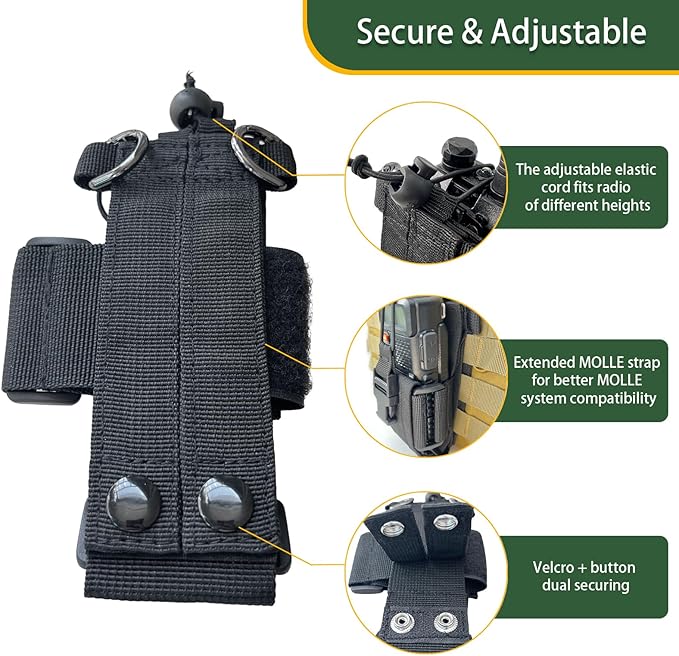 Tactical MOLLE Radio Pouch Holster - Universal Fit for Duty Belt & Vest, Adjustable for Most Walkie Talkies