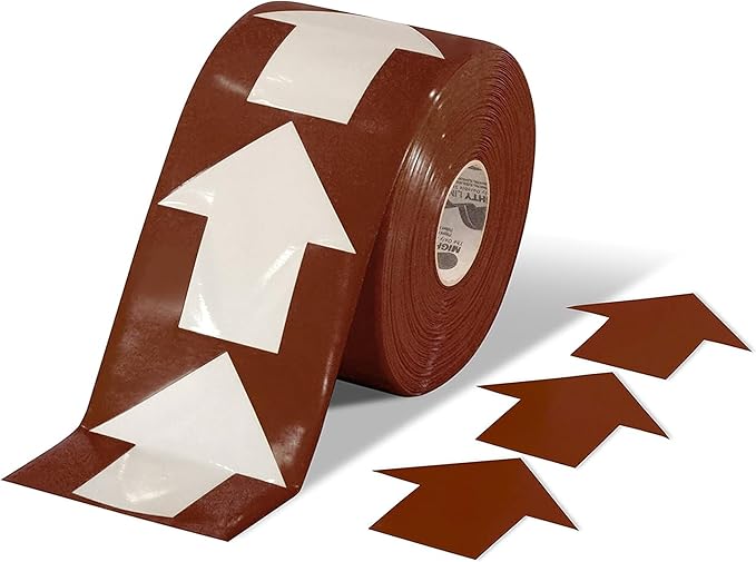 Mighty Line 5.5" Wide Solid Arrows Roll, Directional Sticker Sign Floor Marking Tape for Safety, Caution, Warning, Heavy-Duty, Peel and Stick, Adhesive, Industrial Quality, Brown, Pack of 200