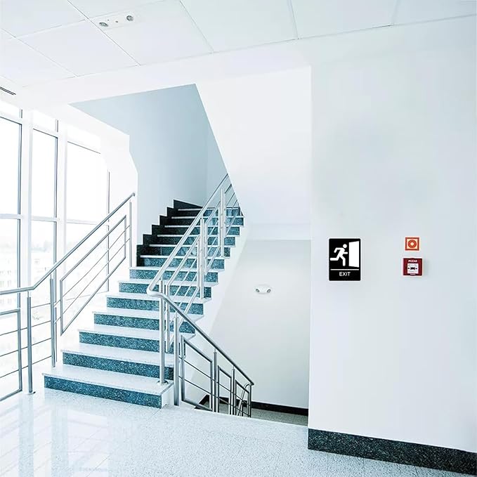 Exit Sign with Braille Grade II for Door & Wall - Comes With Graphical Symbols and Double Sided 3M Tape to Secure Ideally in Less Than a Minute - Size 9 x 6 Inch