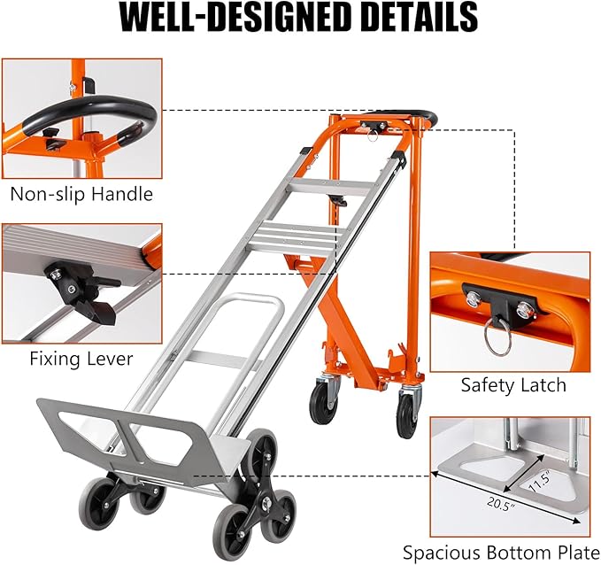 3in1 Aluminum Hand Truck 880 lb Capacity, Stair Climbing Cart Utility Cart Converts from Hand Truck Dolly to Platform Cart 3 Positions for Transport & Moving with 10" Rubber Wheels