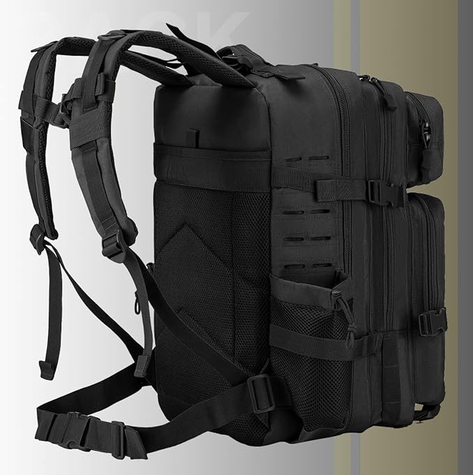 50L Military Tactical Backpack for Men,Water Resistant Day Backpack Molle Army 3 Days Assault Pack Bug Out Bag,Heavy Duty Hiking Treeking Gym Rucksack Black