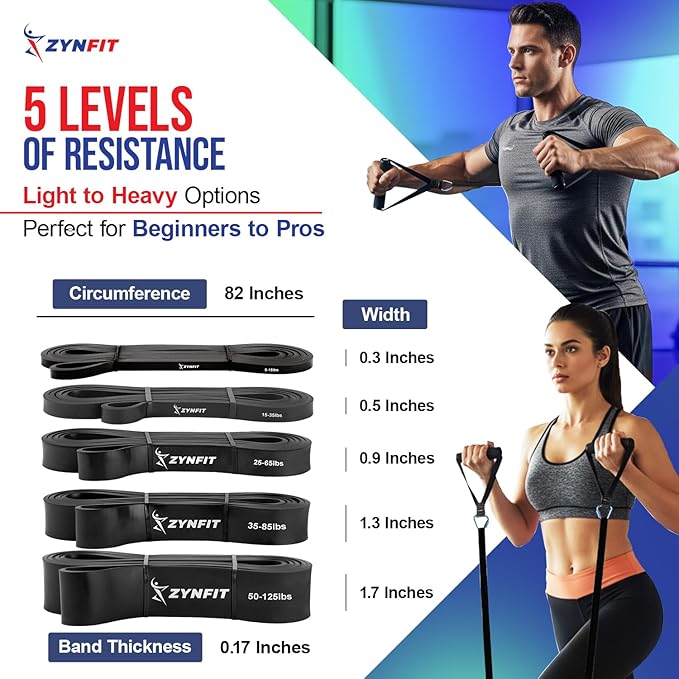 100% Natural Latex Resistance Bands Set with Door Anchor, 5-Level Pull Up Bands for Working Out, Strength Training & Physical Therapy, Workout Bands for Home Gym - Get Free A.I. Workout Plan