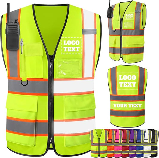 Custom Logo Safety Vest–Reflective High Visibility 2-Tone Work Vest for Men Construction Jacket Vests with Zipper Pockets