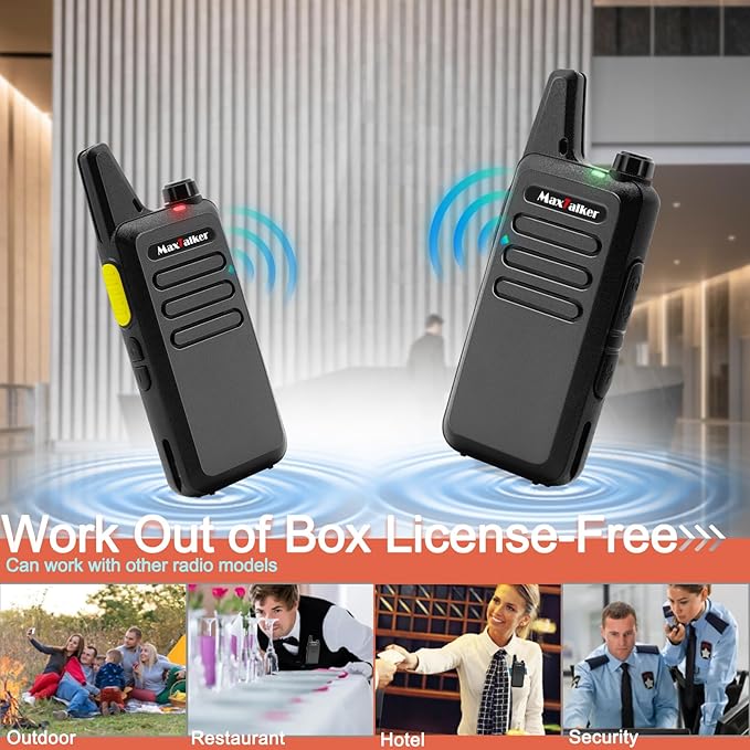 Radios Walkie Talkies Long Range: MaxTalker 12 Pack MT1 Portable FRS Two Way Radios Long Range with Earpiece VOX License-Free Rechargeable Walkie Talkies for Adults School Restaurant Business Hiking