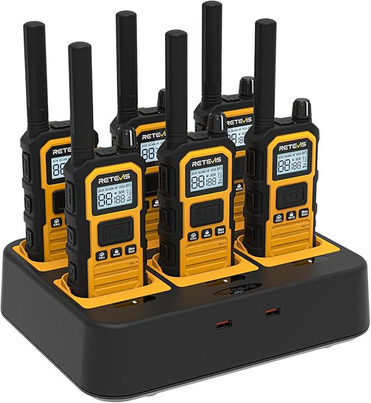 Retevis RB48 Plus Walkie Talkies Long Range, Heavy Duty Rechargeable GMRS Two Way Radios, IP67 Waterproof, Shock Resistant, Group Call, VOX(6 Pack with Gang Charger)