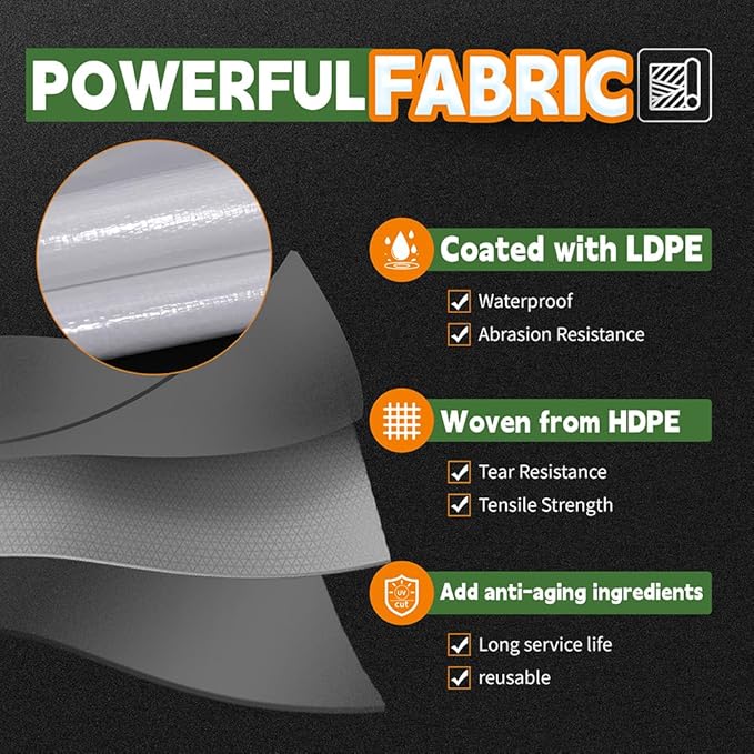 12 Mil Heavy Duty White Tarps 8' X 20', Extra Thick,Durable,Waterproof, UV Resistant, Weatherproof Poly Tarp,with Metal Grommets and Reinforced Edge (Finished Size)-by Raindeway