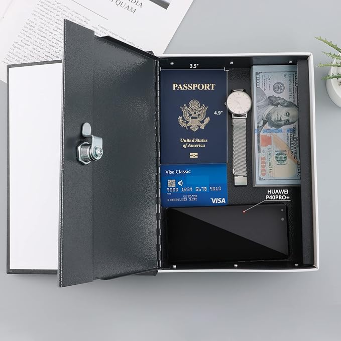 KYODOLED 10.5Inch Book Safe with Key Lock,Extra Large Portable Metal Safe Box, Dictionary Diversion,Secret Book Hidden Safe,10.5" x 7.8" x 2.6" Black Extra Large