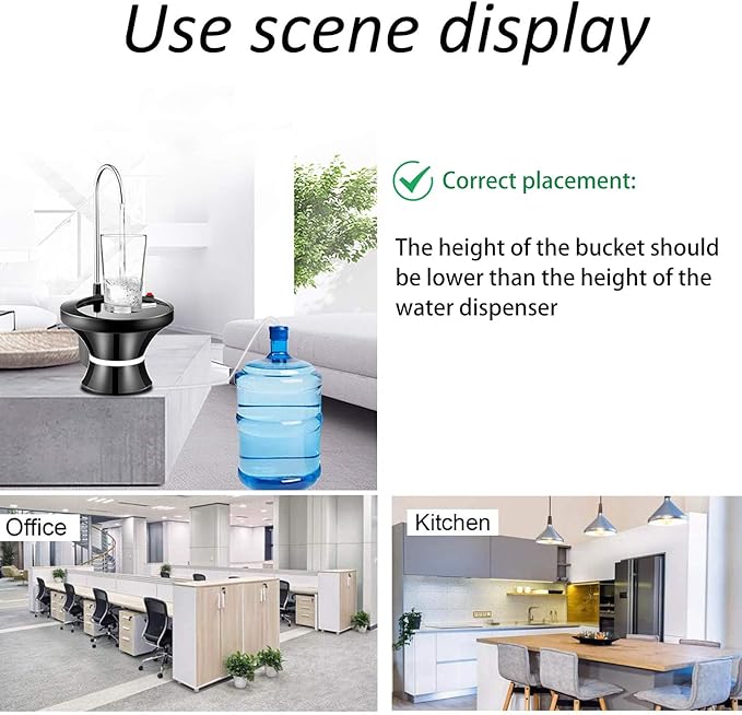 Drinking Water Dispenser Pump, Automatic Electric Drinking Water Bottle Pump for 2-5 Gallon Water Jugs, USB Rechargeable with 2 Switch Control, Stable and Portable for Home, Kitchen, Office, Camping