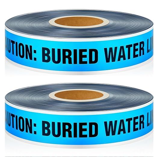 Pangda 2 Rolls 1000 Feet Detectable Safety Tape 5 Mil Underground Detectable Warning Tape for Construction Sites Road Repairs(Caution Buried Water Line Below,3 Inch,Blue)
