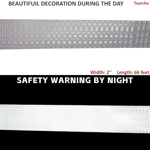 White Non Fading Reflective Tape Outdoor Waterproof 2 inch Wide for Truck, High Visibility Safety Adhesive Stickers (66 feet)