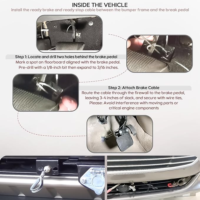 Camoo RV Brake Systems for Flat Towing, Emergency Break Away Device and Ready Stop Device,w/Break Pedal Connected Cables Kit Work Between Flat-Towing Cars and RV Tow Bars