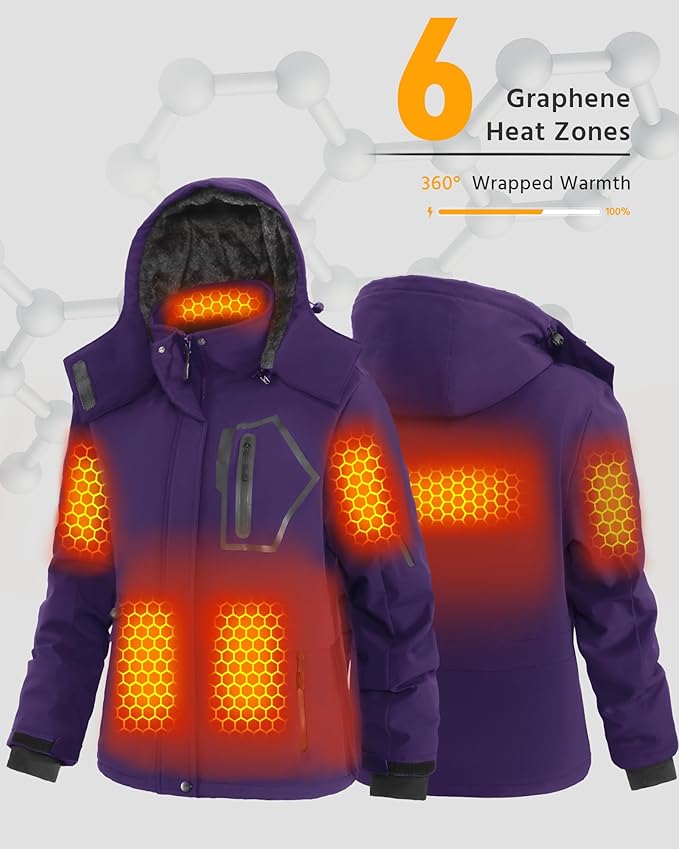 Wulcea Graphene Heated Jacket For Women 12V 18400mAh Fast Charge With Large Capacity