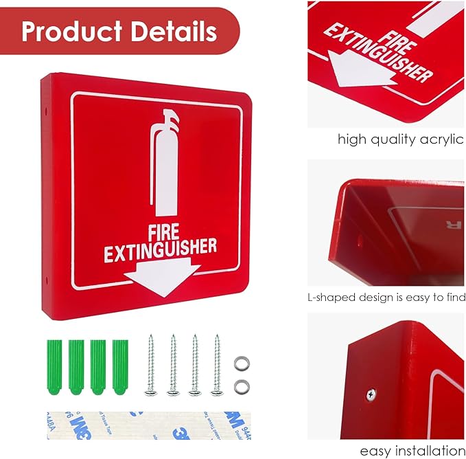 Haploon 4 Pcs Fire Extinguisher Signs with Down Arrow 6x6 Inch Fire Extinguisher Signs with Pre Drilled Mounting Holes, Wall Mount Fire Safety Sign for Various Public Places