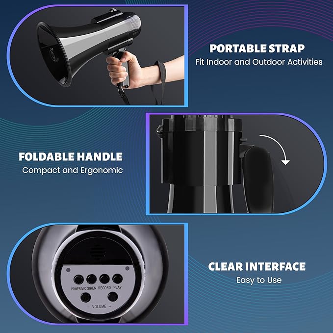30 Watt Power Portable Megaphone Bullhorn Speaker Voice, Siren/Alarm and 240S Recording with Volume Control and Strap