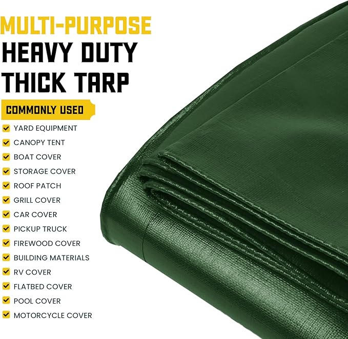 Core Tarps Extreme Heavy Duty 20 Mil Tarp Cover, Waterproof, UV Resistant, Rip and Tear Proof, Poly Tarpaulin with Reinforced Edges for Roof, Camping, Patio, Pool, Boat (Green/Black 6′ X 8′)