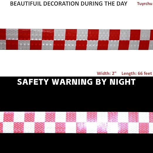 Reflective Tape Red White 2 inch Wide for Cars, Outdoor Waterproof High Visibility Safety Warning Adhesive Strips (66 feet)