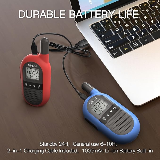 Talkpod F40 Walkie Talkies 2 Pack for Kids, Adults, Handheld FRS 2 Way Radio with Li-ion Battery 22CH Family Walkie Talkie with VOX LCD Display for Outside Adventures, Camping, Hiking (Red ＆ Blue)