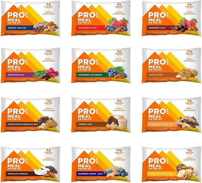 PROBAR - Meal Bar 12 Flavor Variety Pack - Natural Energy, Non-GMO, Gluten-Free, Plant-Based, Whole-Food Ingredients, 3 Ounce Bars (Pack of 12) - Flavors May Vary