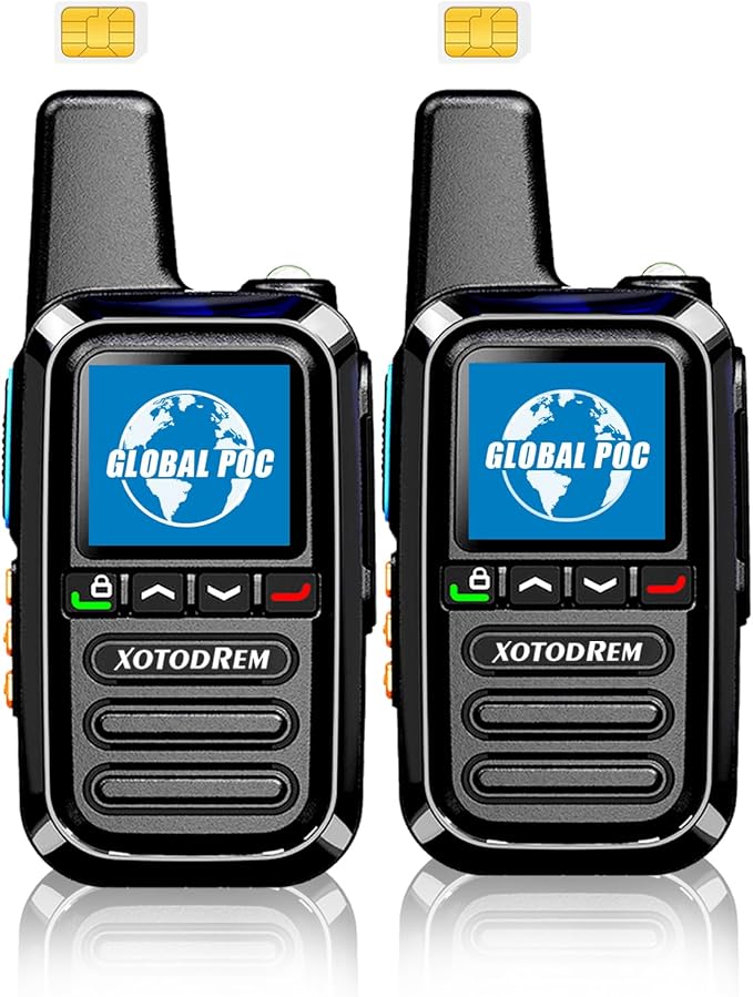 Global Lifetime Free Walkie Talkies Unlimited Range 4G LTE PoC(Push-to-Talk Over Cellular) Radios Nationwide PTT Two Way Radios Long Distance for Family, Logistics, Company 2pcs with sim Card